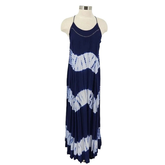 SuperDry Maxi Dress Blue Tie Dye Sleeveless Racerback Lightweight Sundress - Picture 1 of 6
